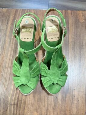 kanna Lime Green Suede Espadrille Wedge Sandals